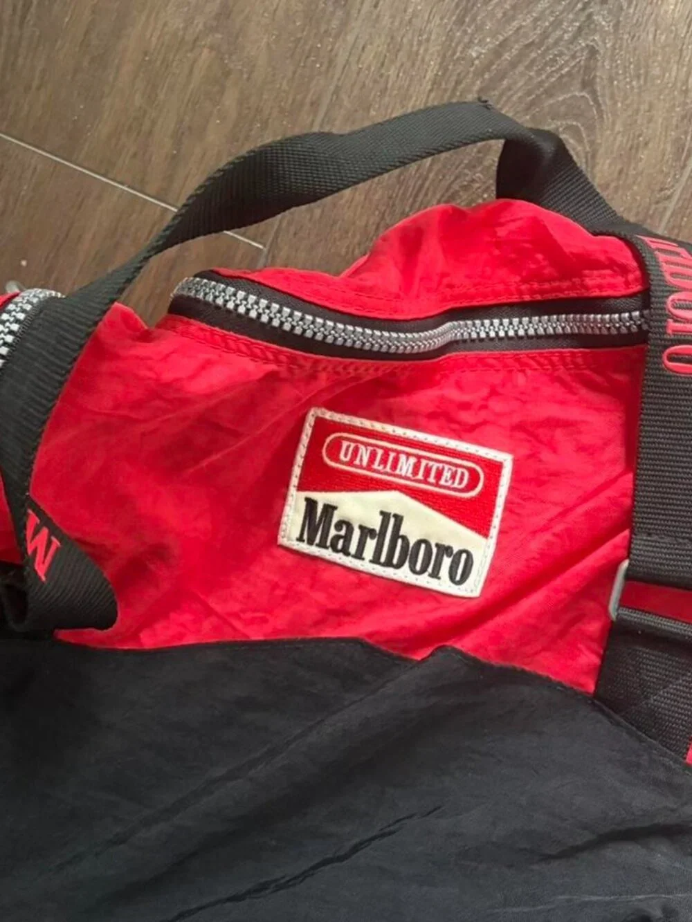 Marlboro red and black duffle bag with logo  vintage 1990s Marlboro Unlimited